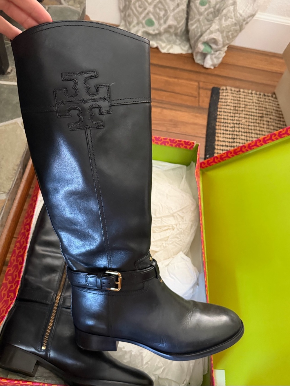 Tory Burch Black Leather Knee-High Heeled Boots